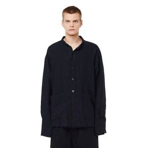 Greg Lauren Black Linen Studio Shirt Long Sleeve Button Front Size M